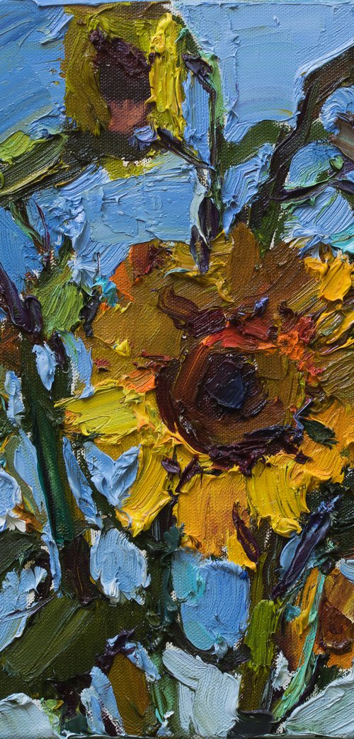 Sunflowers  Original Impasto Oil painting by Anastasiia Valiulina