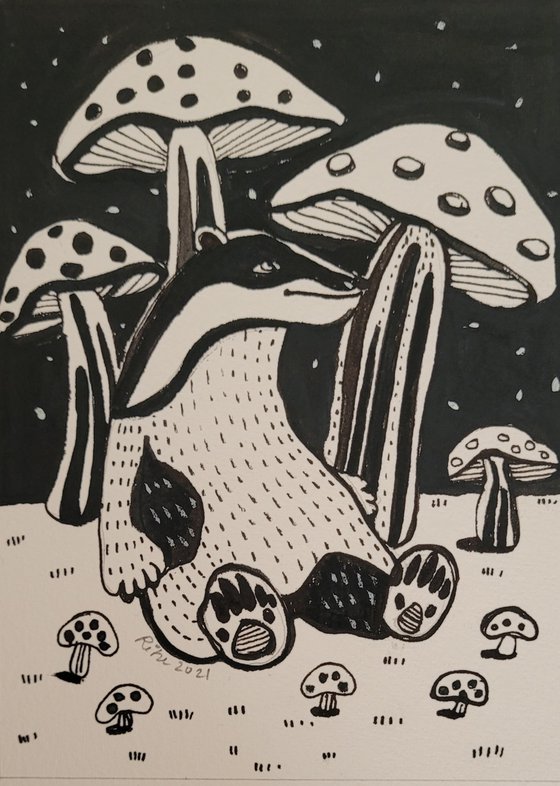 Badger and Mushrooms