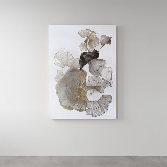 "Voile 3" Abstrat gold gray acrylic art