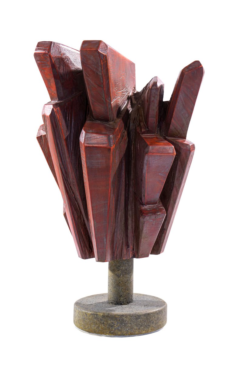 Urban And Pop Abstract Wood Sculpture By George Troyanov, 9 X 15, Ruby, Original Artwork