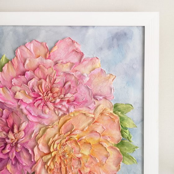 Peony bouquet, sculpture painting