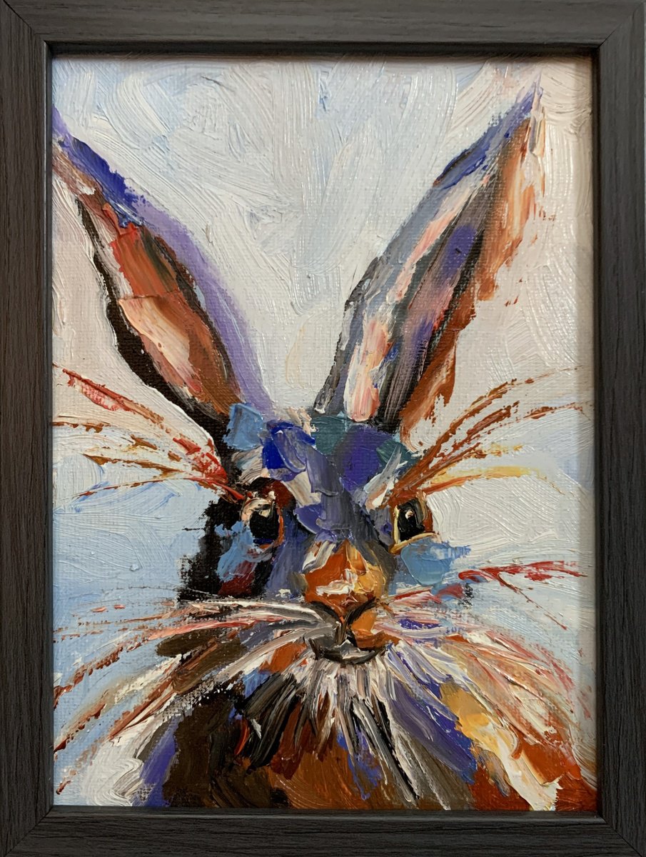 Impressionistic Animal Oil Painting By Vita Schagen, 6 X 8", Rabbit., Original Artwork