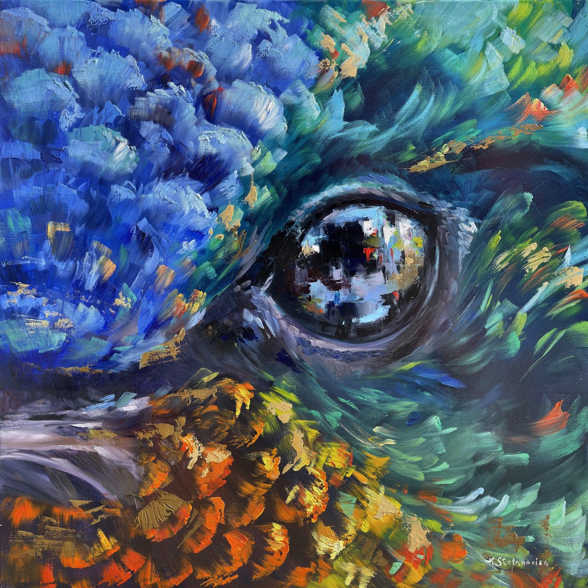 Bird series, hummingbird , 70 x 70 cm by Tanya Stefanovich