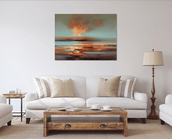 The Song of the Siren - 90 x 120 cm abstract landscape oil painting in earth tone colours