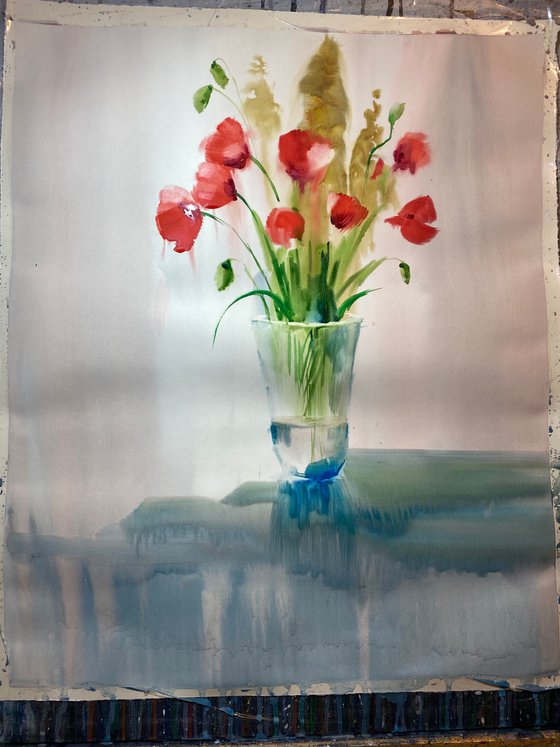 Sold Watercolor “Still life. Poppies” perfect gift