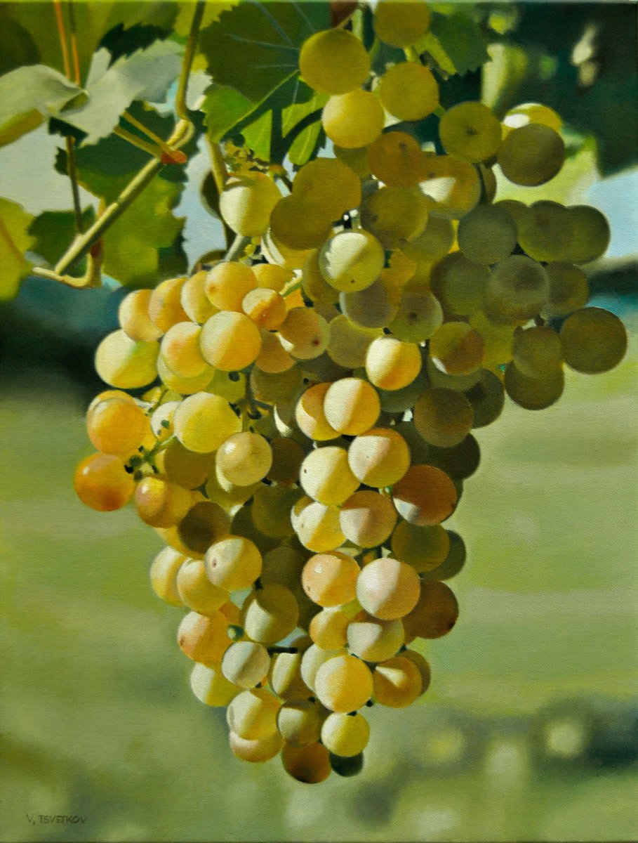 Photorealistic Botanical Oil Painting By Valeri Tsvetkov, 12 X 16", Grapes, Original Artwork