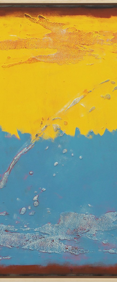 Once in Yellow & Blue Square - Ronald Hunter - Abstract Painting - Incl Frame - 34A by Ronald Hunter