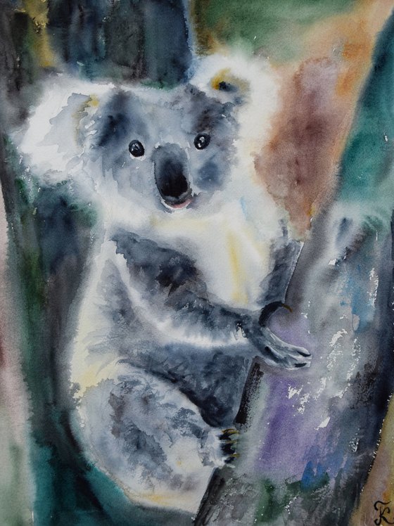 Koala painting, Australia watercolor painting original