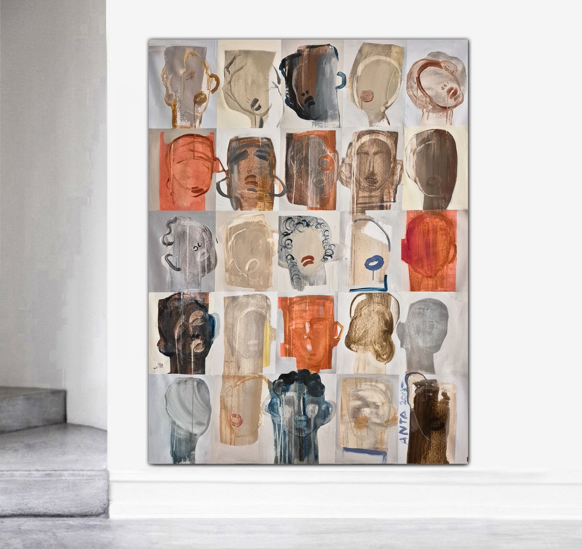 Impressionistic Portrait Acrylic Painting By Kariko Ono, 43 X 55", Heroes 22, Original Artwork