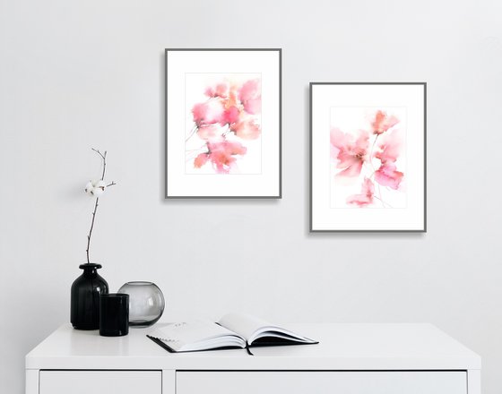 Pink flowers, diptych