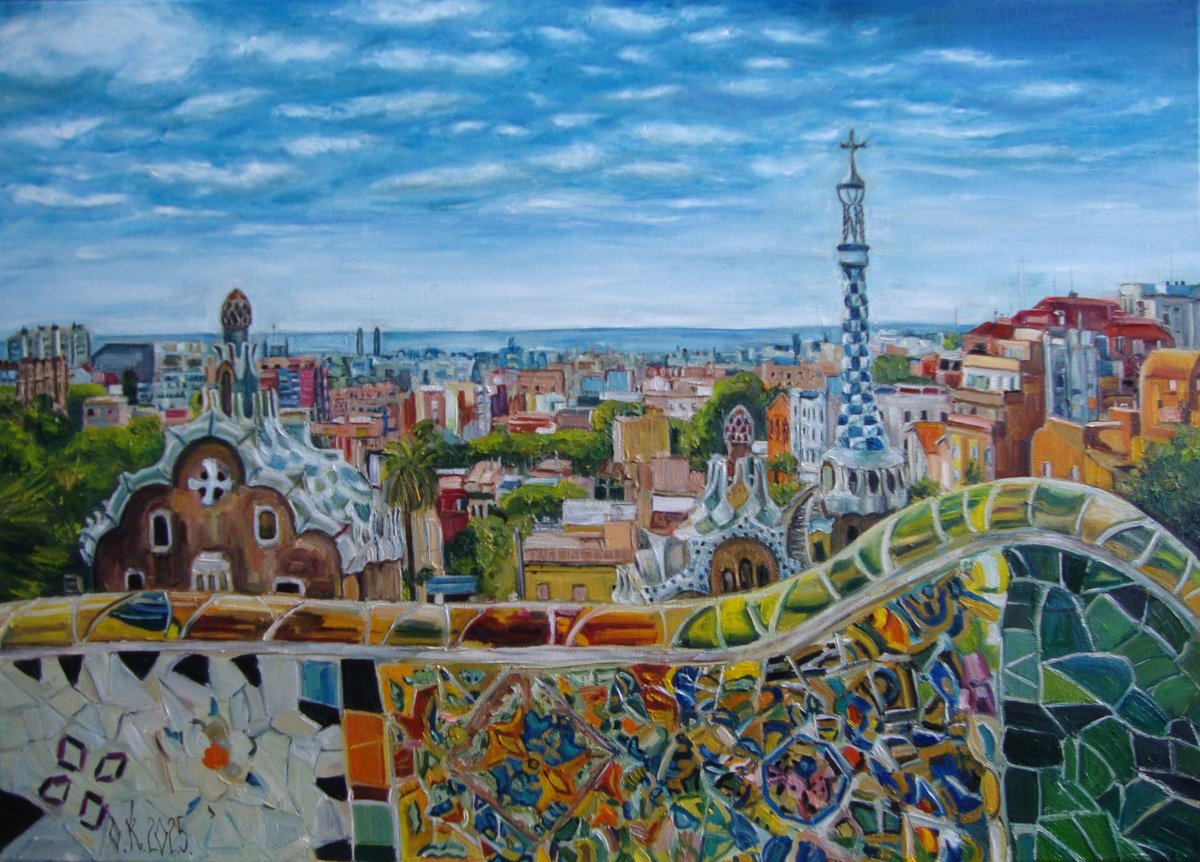 Photorealistic Cityscapes Oil Painting By Olga Knezevic, 28 X 20", Barcelona, Original Artwork