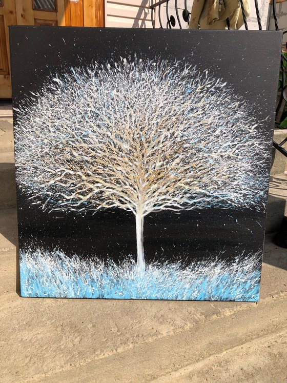 Frozen tree, large abstract tree painting on canvas