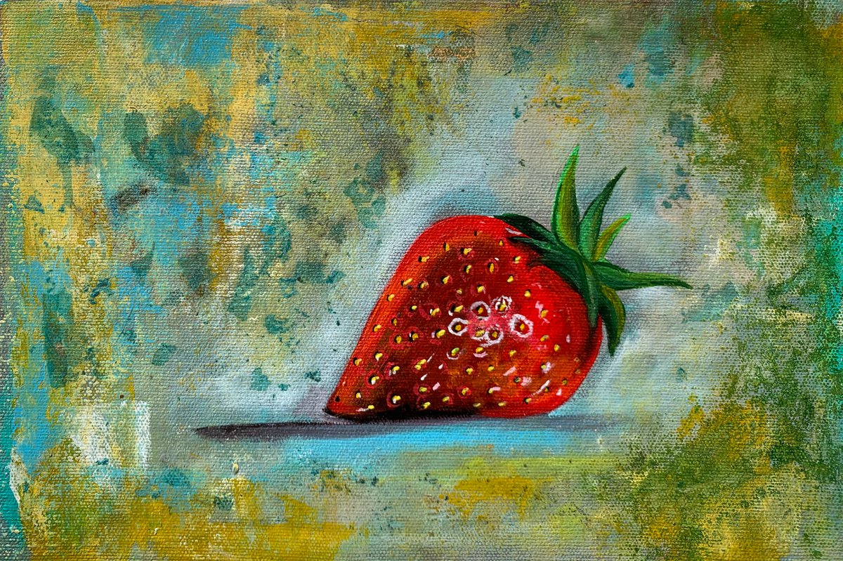 Strawberry !! Rustic !! Still Life !! Small Painting !! Kitchen Art !! by Amita Dand