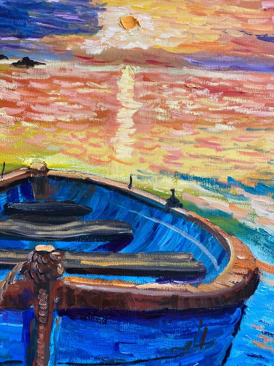 Fishing boat at sunset
