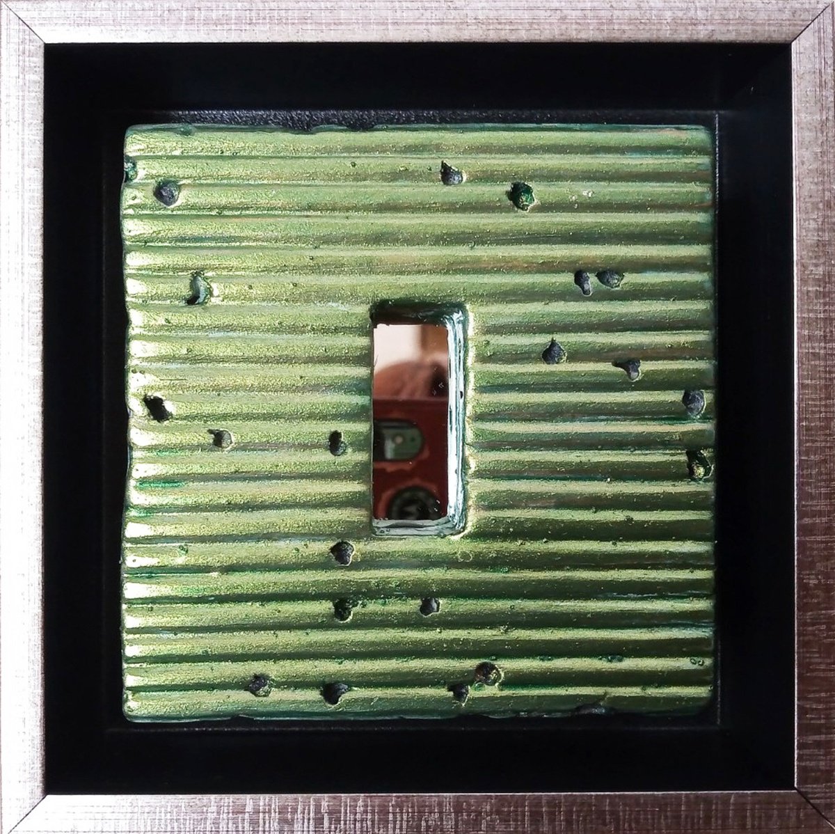 Geometric Abstract Relief By Rossitza Trendafilova, 5 X 5", "Small Mirror Iii", Original Artwork