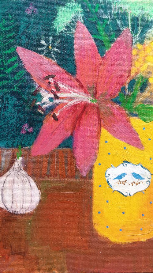 Still Life with Gralic and Lily Flower by Ayna Paisley