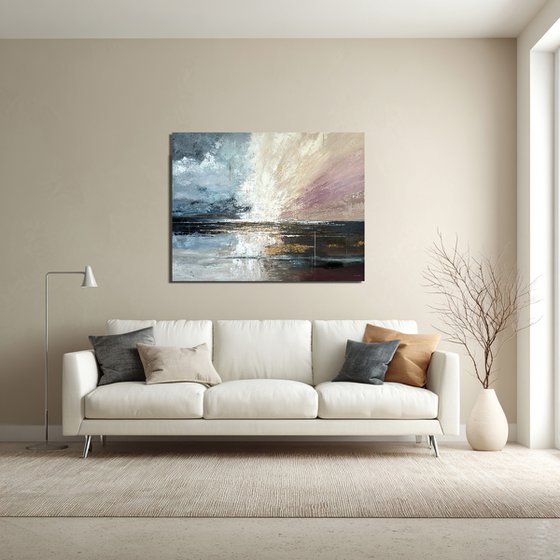 Radiant Divide – Blue Pink Abstract Landscape