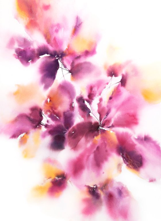 Purple watercolor flower bouquet painting