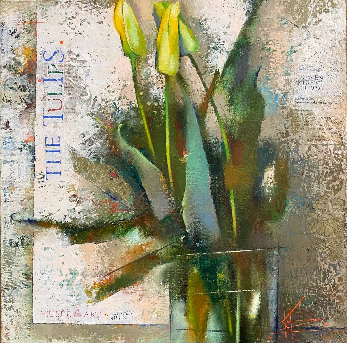 Impressionistic Botanical Oil Painting By Oksana Kornienko, 19 X 19", Yellow Tulips, Original Artwork