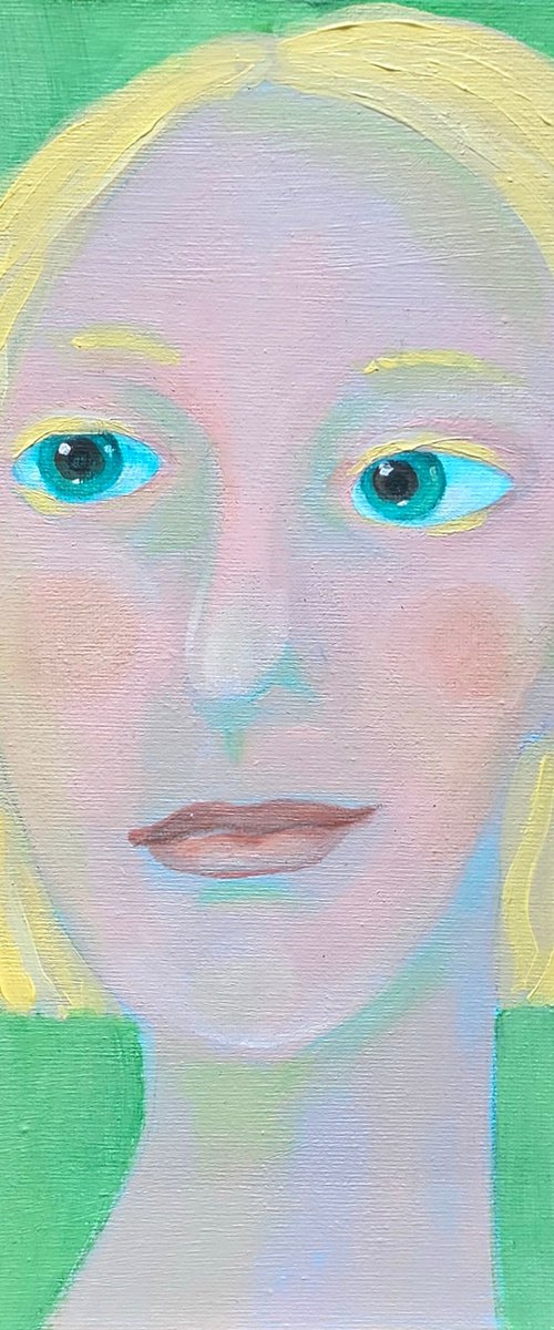 Young and blond soft green woman portrait by Ksenia June