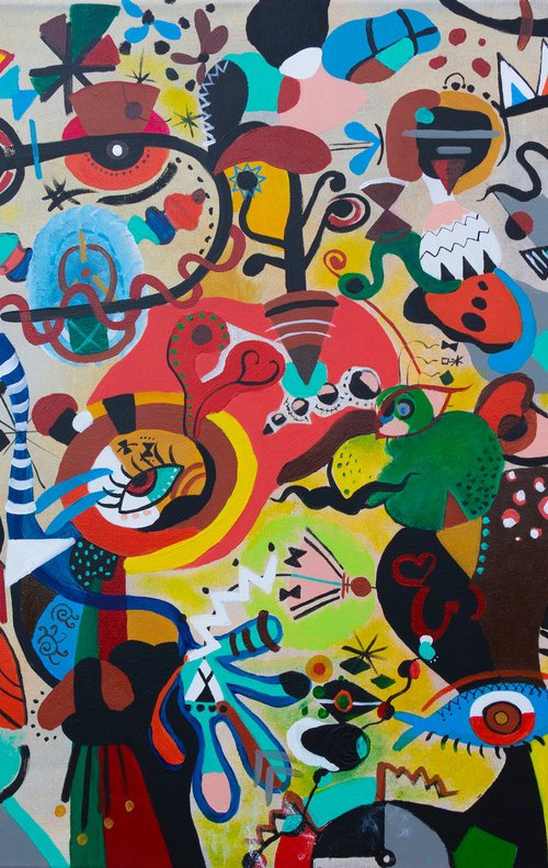 None Of The Above, Originalabstract painting inspired by Joan Miro, Wall art, Ready to hang by WanidaEm