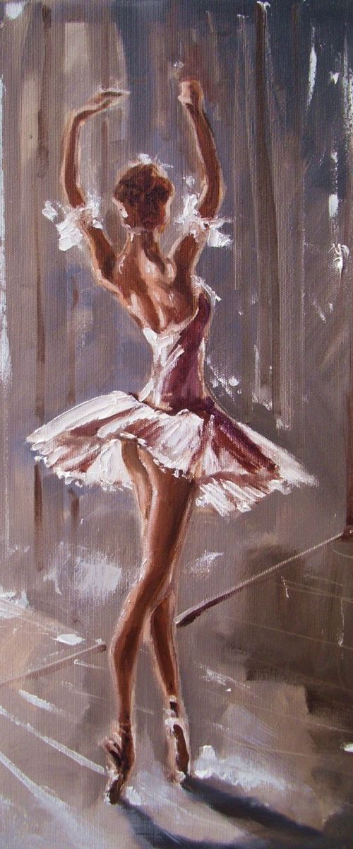 " ONE MOMENT IN TIME "- ballerina liGHt  ORIGINAL OIL PAINTING, GIFT, PALETTE KNIFE by Monika Luniak