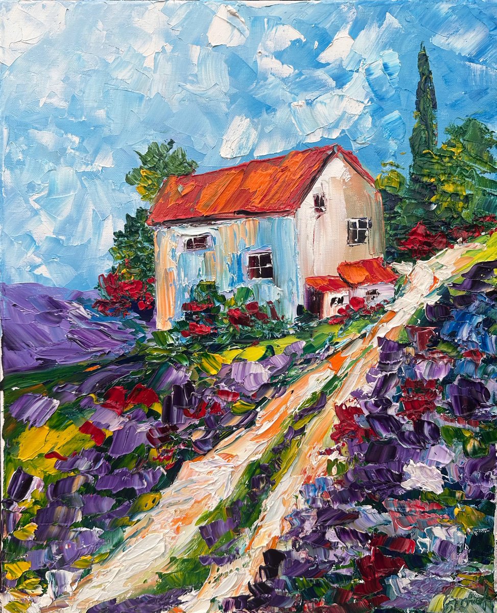 Impressionistic Cityscapes Oil Painting By Oksana Fedorova, 16 X 20", France House With Flowers, Original Artwork
