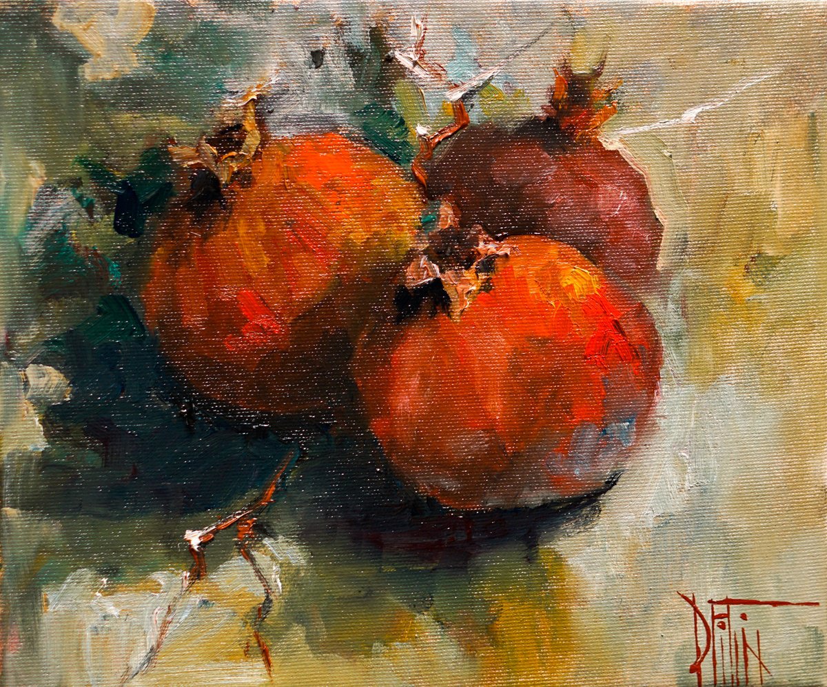Impressionistic Still Life Oil Painting By Pavel Filin, 12 X 10", Pomegranate, Original Artwork