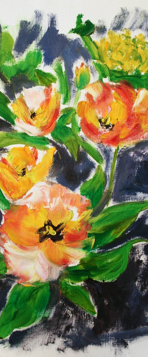 First Tulips II , sketch / ORIGINAL OIL PAINTING by Salana Art / Svetlana Samovarova