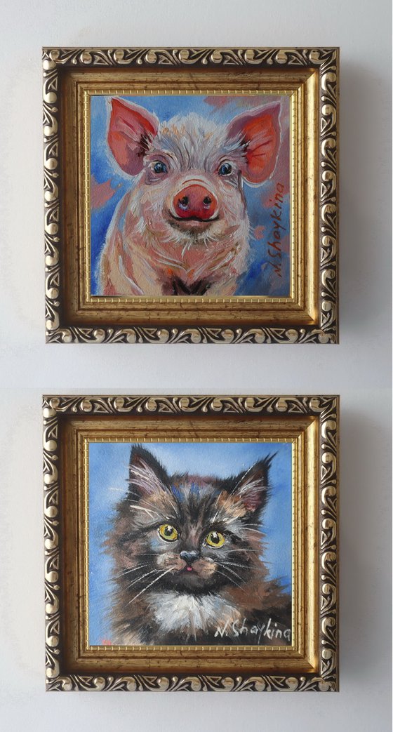 Piglet and Fluffy Cat