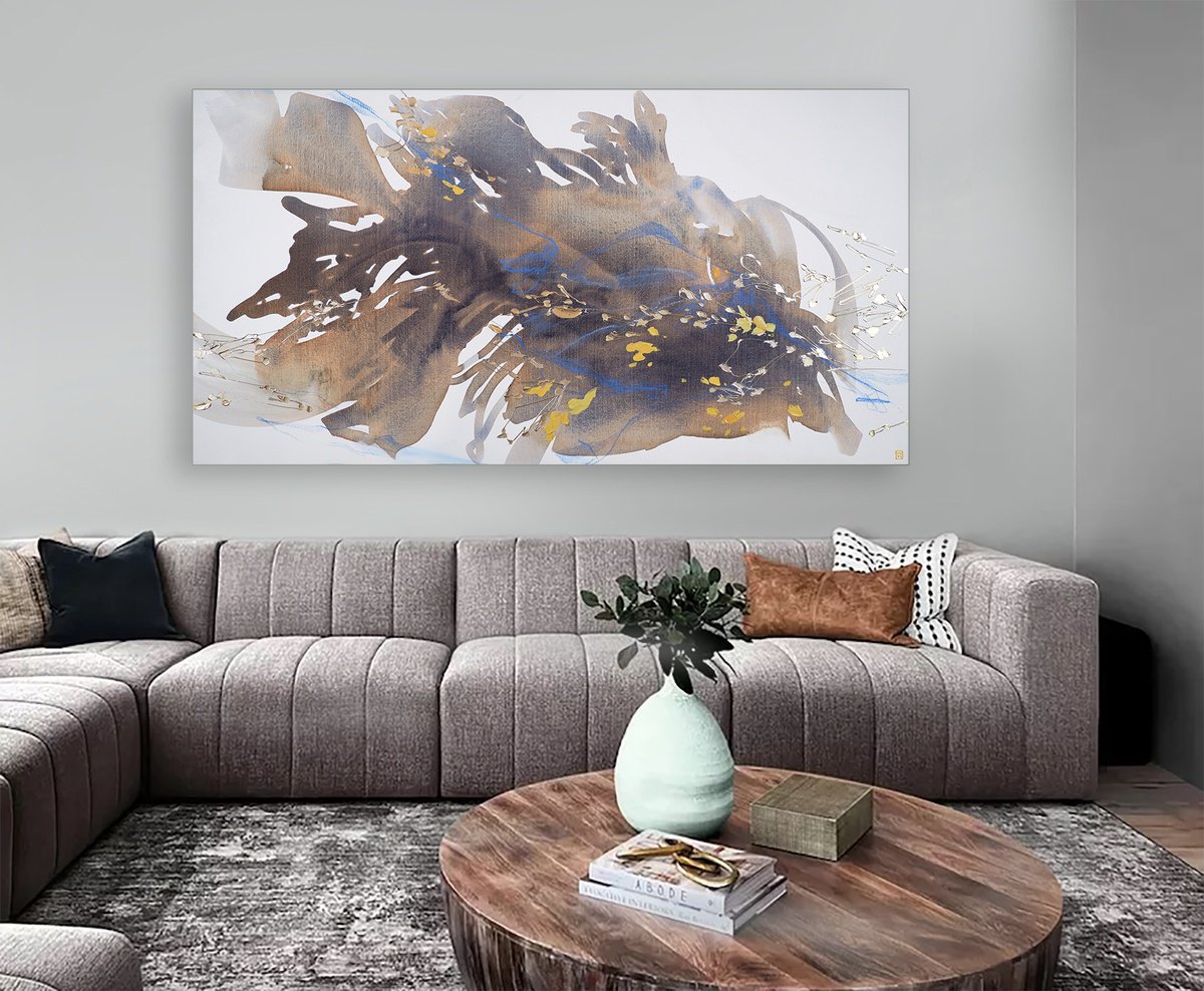 Abstract Acrylic Painting By Novi Lim, 57 X 30", Shimmering Sakura, Original Artwork