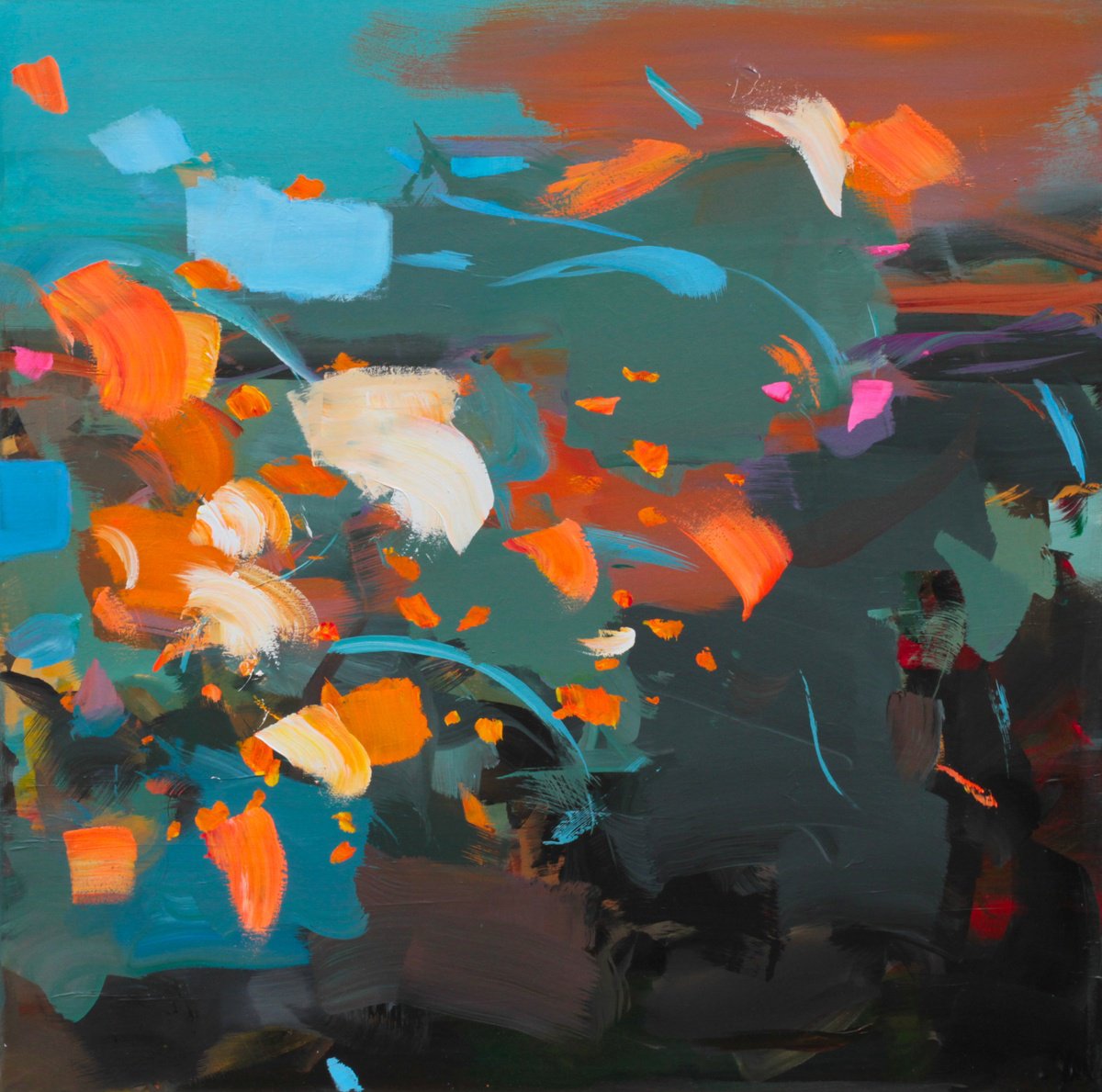 Abstract Acrylic Painting By Ute Laum, 31 X 31", Sparks, Original Artwork