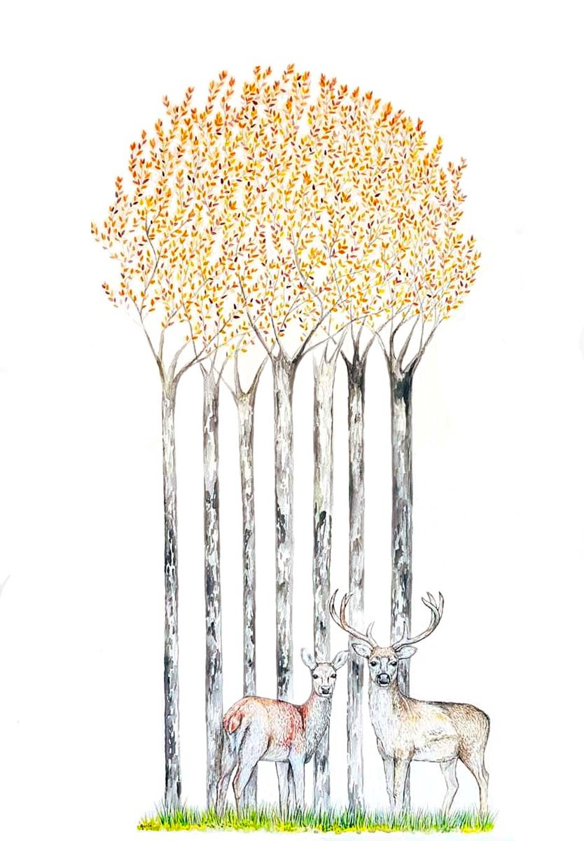 Illustrative Animal Watercolour By Marian Gorin, 22 X 30", Nature Is A Haunted House, Original Artwork