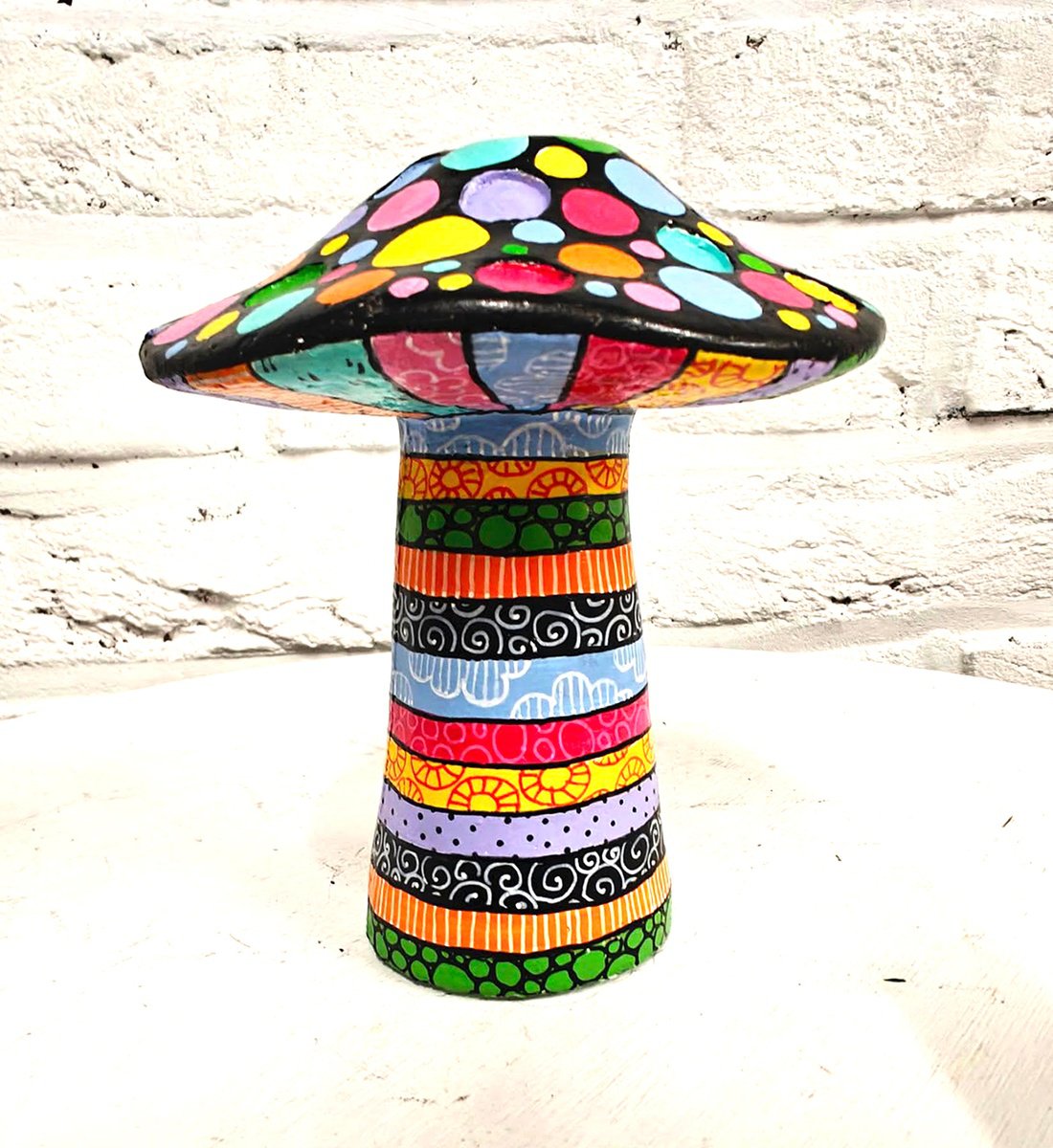 Naive Botanical Sculpture By Vio Valova, 4 X 5", Mushroom, Original Artwork