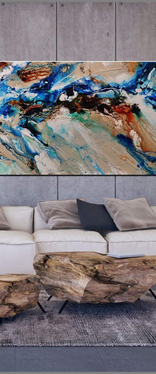 Natures Vice 240cm x 100cm Blue Cream Oxide Abstract Art by Franko