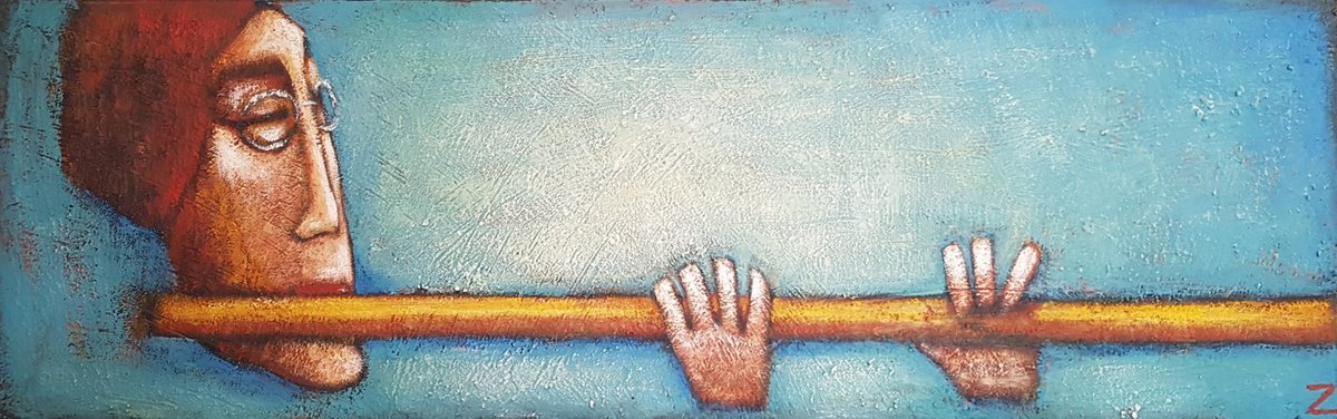 Abstract Portrait Acrylic Painting By Zhana Viel, 39 X 12", Aqua Fluit Ii ( 100Cm X 30Cm), Original Artwork