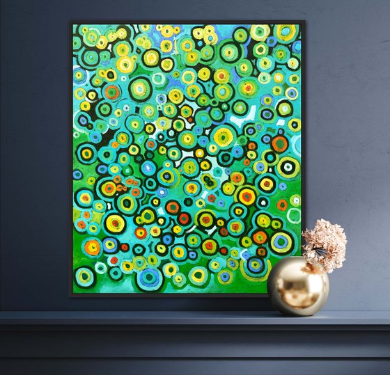 Green mosaic, abstract modern painting, abstract landscape painting