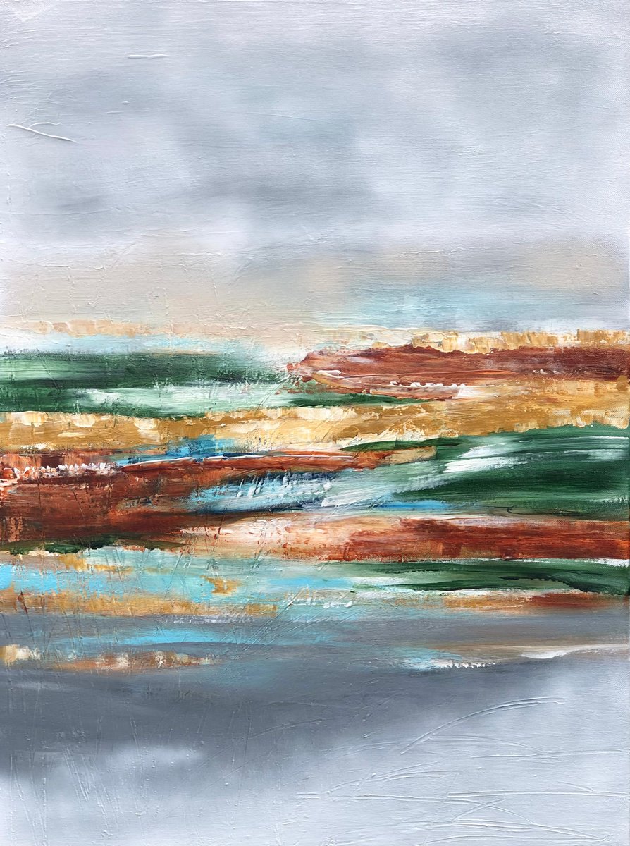 Abstract Landscape Acrylic Painting By Michelle Carolan, 24 X 31", Morning Mist, Original Artwork