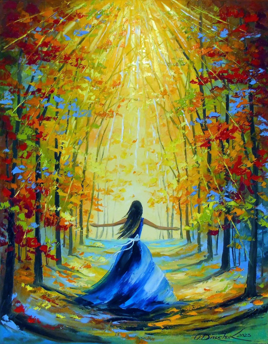 Impressionistic Landscape Oil Painting By Olha Darchuk, 22 X 28", Toward The Sun, Original Artwork