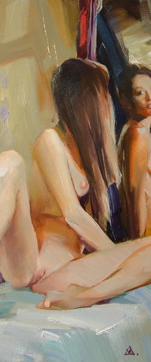 "At the mirror" (30x40cm) unframed by Valentin