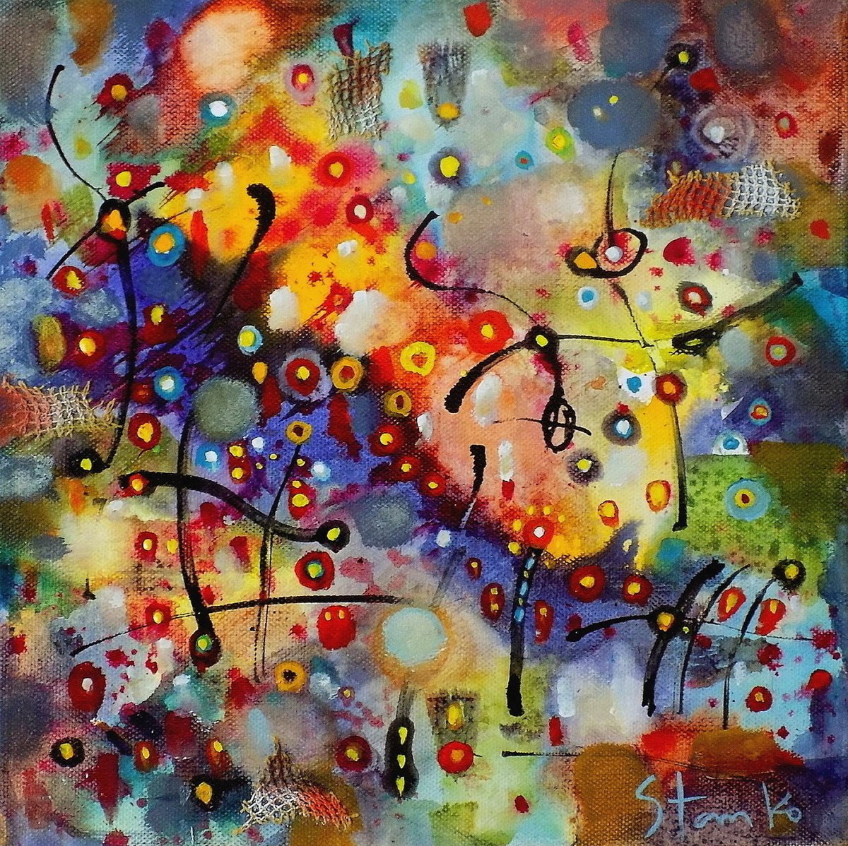 Abstract Acrylic Painting By Stanislav Bojankov, 12 X 12", Illiminations-Vi, Original Artwork