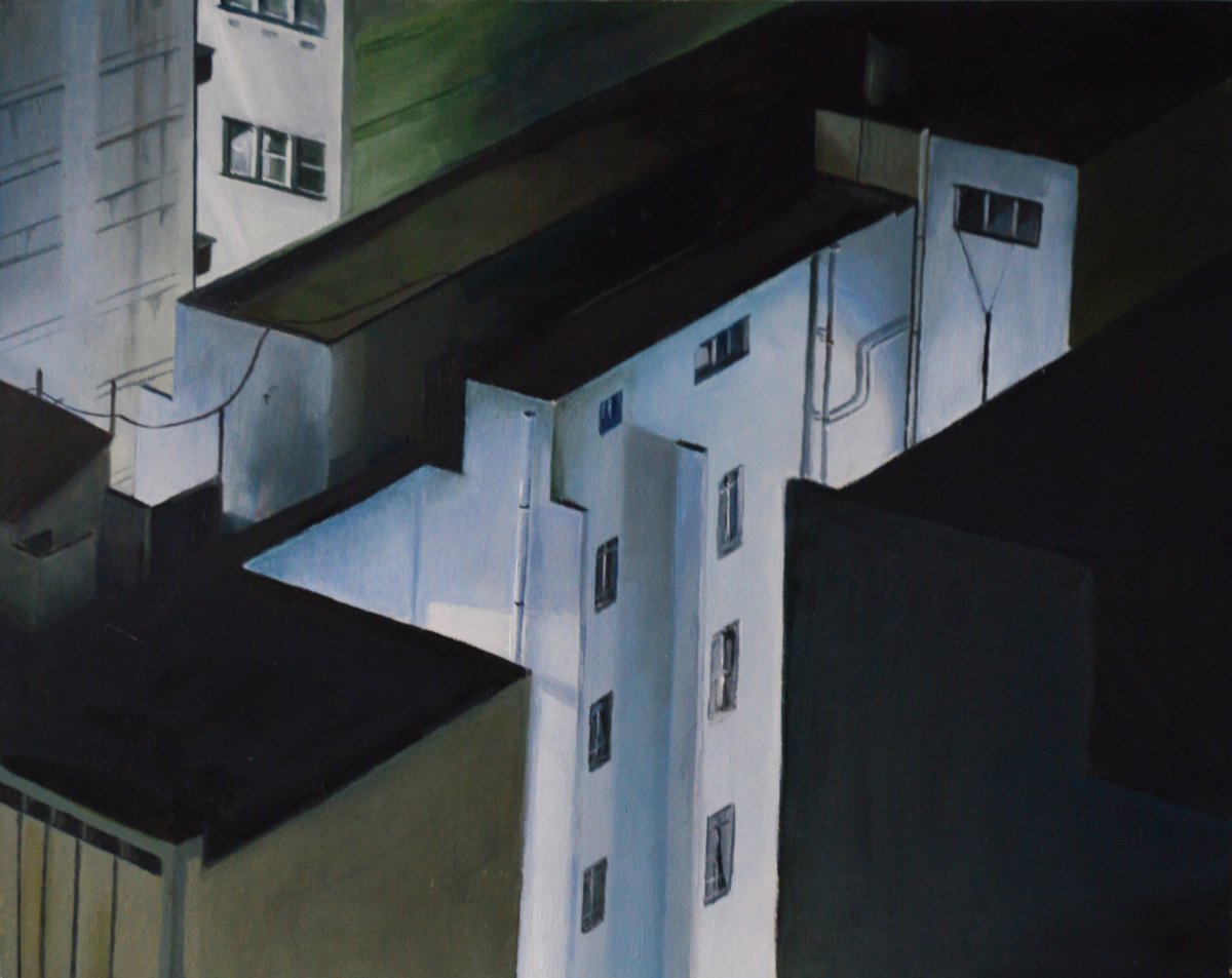 Photorealistic Landscape Oil Painting By Roman Sedlak, 9 X 7", Rooftops, Original Artwork