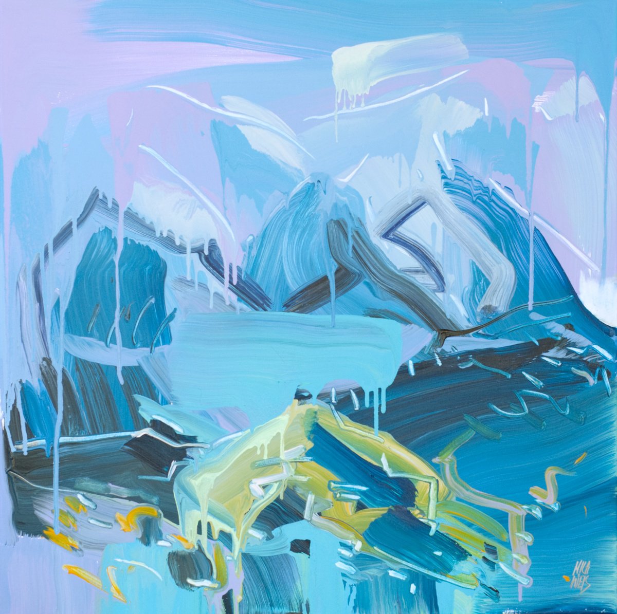 Impressionistic Landscape Acrylic Painting By Mila Weis, 31 X 31", Blue Mountains, Original Artwork