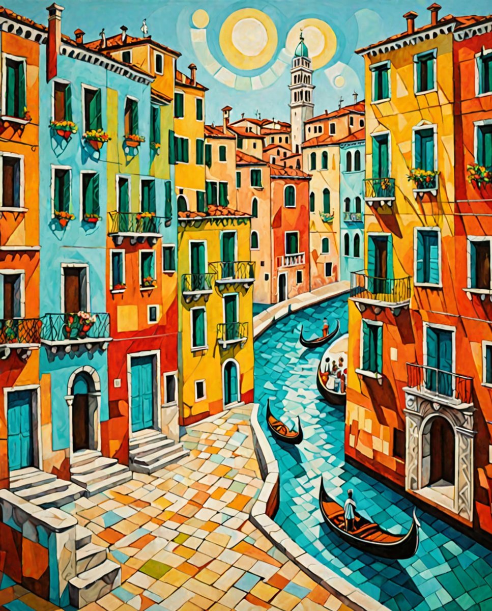 Expressive Cityscapes Acrylic Painting By Sanja Jancic, 28 X 35", Venetian Canal, Original Artwork