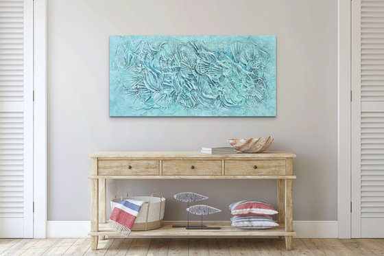 FOREVER IN A MOMENT. Abstract Blue, Teal Textured Painting