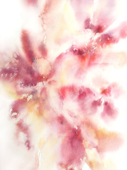 Loose pastel color flowers painting Rosa antico by Olga Grigo