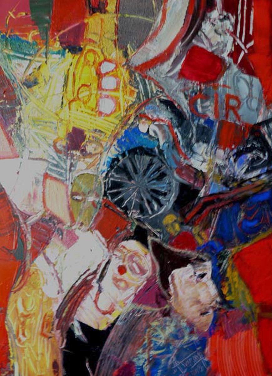 Expressive Portrait Acrylic Painting By Jacques Donneaud, 29 X 39, Le Cirque, Original Artwork