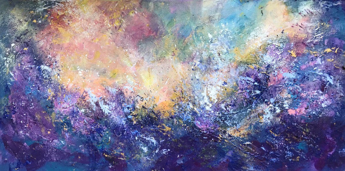 Abstract Landscape Acrylic Painting By Tetiana Pchelnykova, 24 X 12", Blooming Waves, Original Artwork