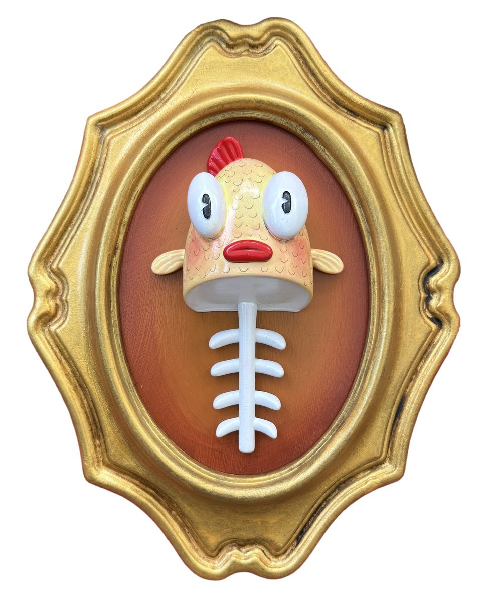 Cartoon Animal Sculpture By Paolo Andrea Deandrea, 8 X 10", 825-6- Bonefish Yellow, Original Artwork