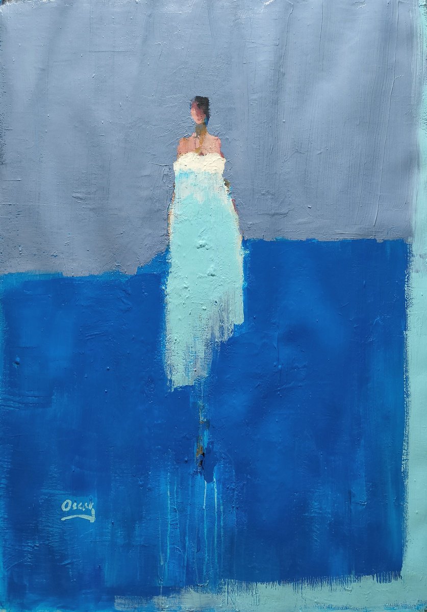 Abstract Portrait Acrylic Painting By Oscar Alvarez Pardo, 28 X 40", W-N25, Original Artwork